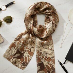 Vintage Brown and Tan Floral Print Scarf